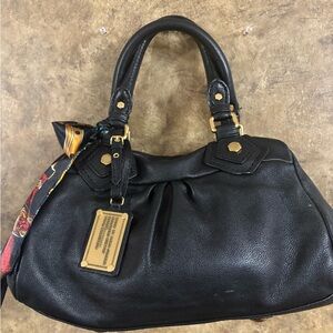 Marc Jacobs Black Leather Shoulder Bag with Gold Accents